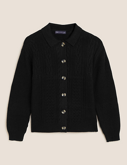 Soft Touch Cable Knit Collared Cardigan