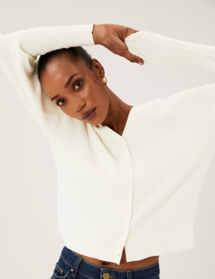 

Womens M&S Collection Soft Touch Ribbed V-Neck Relaxed Cardigan - Light Cream, Light Cream