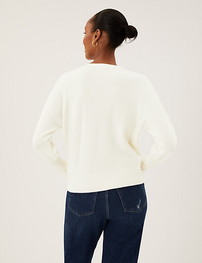 Soft Touch Ribbed V-Neck Relaxed Cardigan