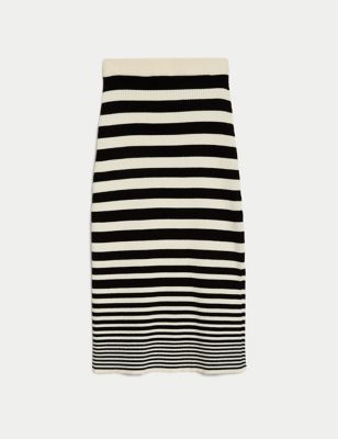 Soft Touch Striped Knitted Midi Skirt