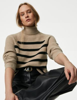 Soft Touch Striped Roll Neck Jumper