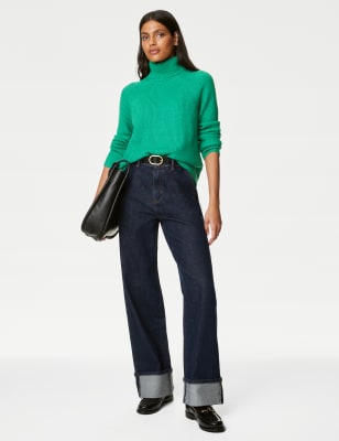 

Womens M&S Collection Soft Touch Ribbed Roll Neck Jumper - Green, Green