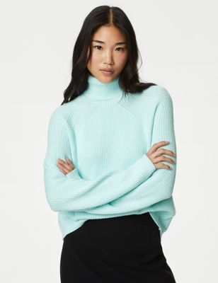 

Womens M&S Collection Soft Touch Ribbed Roll Neck Jumper - Pale Aqua, Pale Aqua