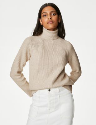 

Womens M&S Collection Soft Touch Ribbed Roll Neck Jumper - Oatmeal, Oatmeal