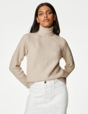 Beige roll 2025 neck jumper womens