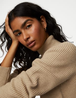 

M&S Collection Jersey acanalado de tacto suave con cuello vueltoWomens - Camel, Camel