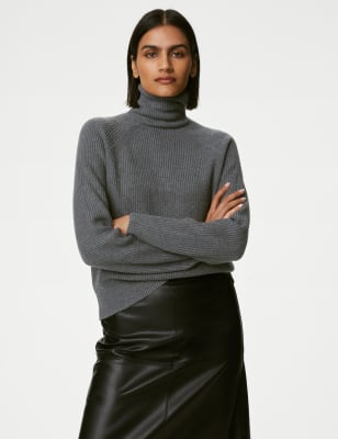

Womens M&S Collection Soft Touch Ribbed Roll Neck Jumper - Dark Grey, Dark Grey