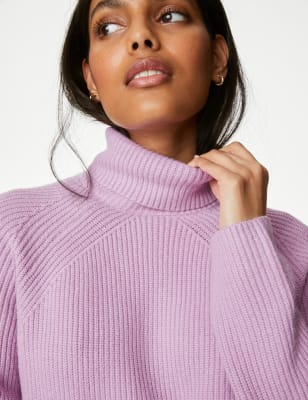 

Womens M&S Collection Soft Touch Ribbed Roll Neck Jumper - Medium Violet, Medium Violet