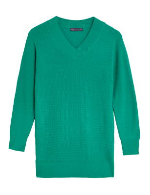 

Womens M&S Collection Soft Touch Textured V-Neck Relaxed Jumper - Green, Green