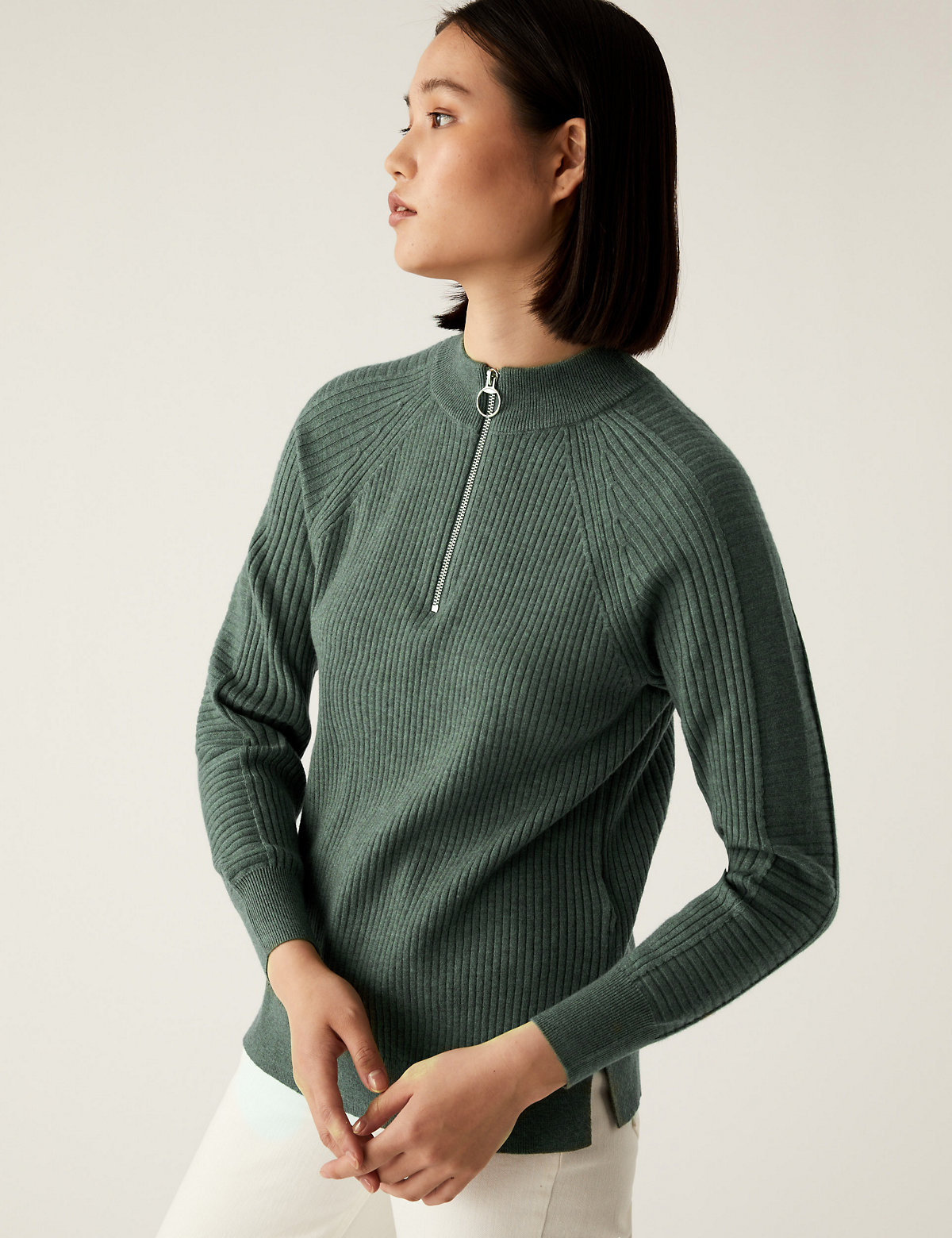 Soft Touch Ribbed Funnel Neck Jumper