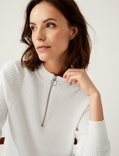 Soft Touch Ribbed Funnel Neck Jumper
