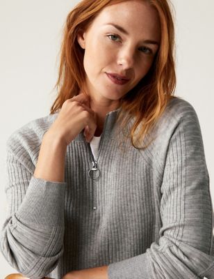 

Womens M&S Collection Soft Touch Ribbed Funnel Neck Jumper - Light Grey, Light Grey