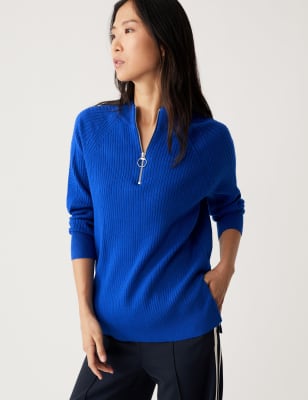 

Womens M&S Collection Soft Touch Ribbed Funnel Neck Jumper - Sapphire, Sapphire