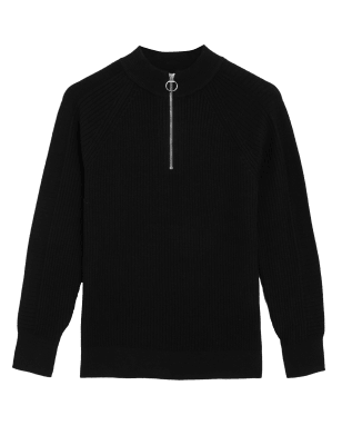 

Womens M&S Collection Soft Touch Ribbed Funnel Neck Jumper - Black, Black