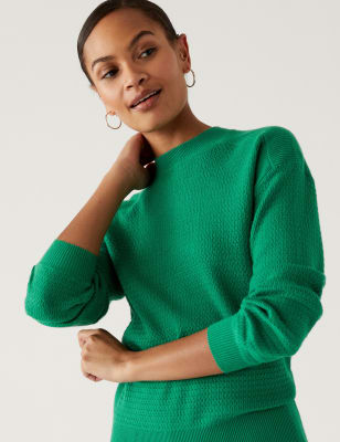 

Womens M&S Collection Soft Touch Textured Relaxed Jumper - Green, Green