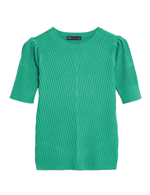 

Womens M&S Collection Textured Crew Neck Short Sleeve Knitted Top - Spearmint, Spearmint