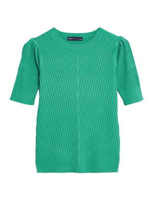 Womens M&S Collection Textured Crew Neck Short Sleeve Knitted Top - Spearmint