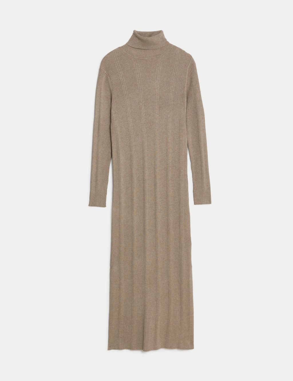 Knitted Ribbed Roll Neck Midi Dress image 2