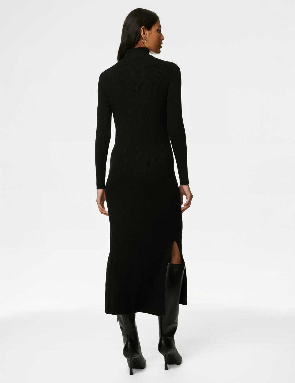 Knitted Ribbed Roll Neck Midi Dress image 5