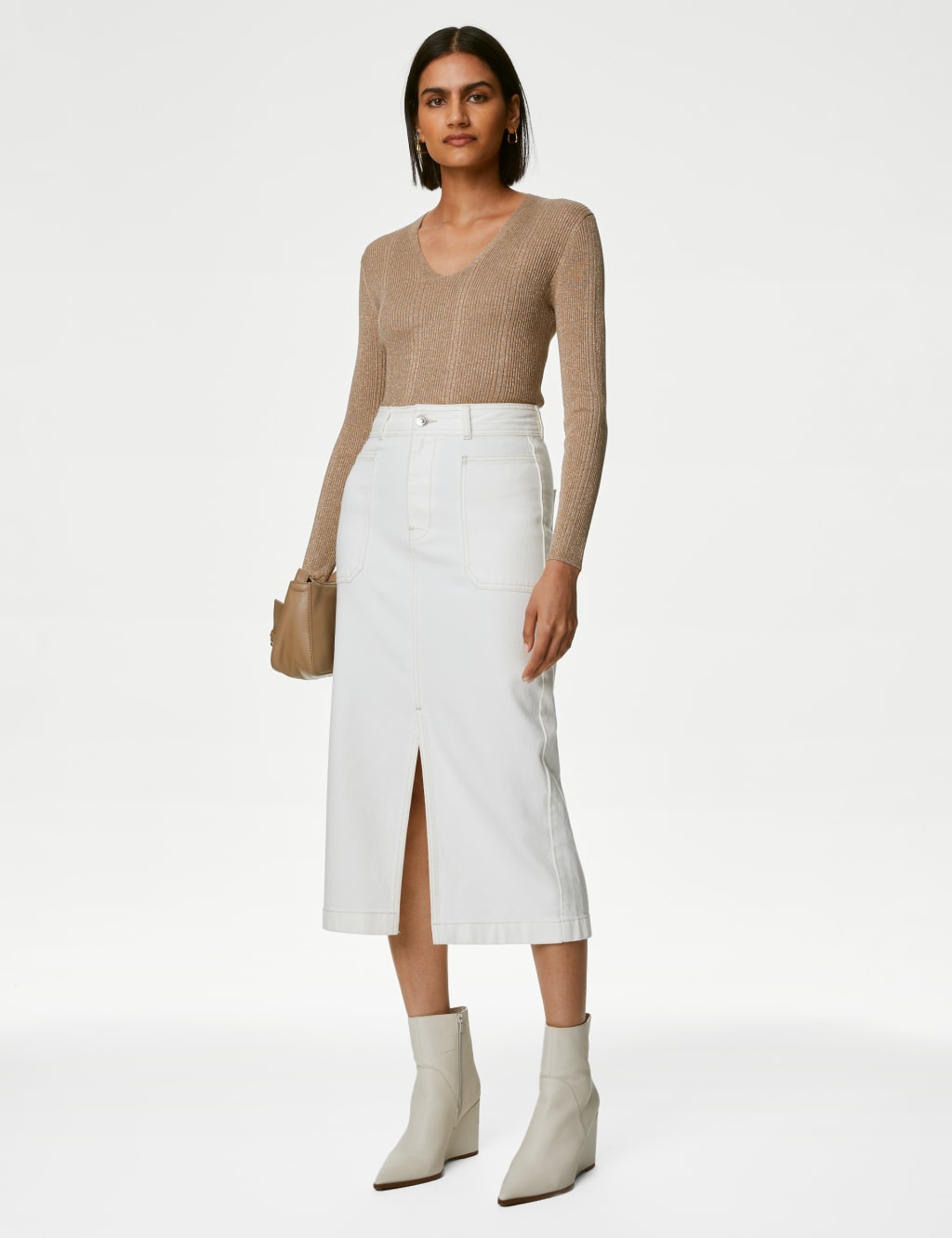 Sparkly Ribbed V-Neck Knitted Top image 3