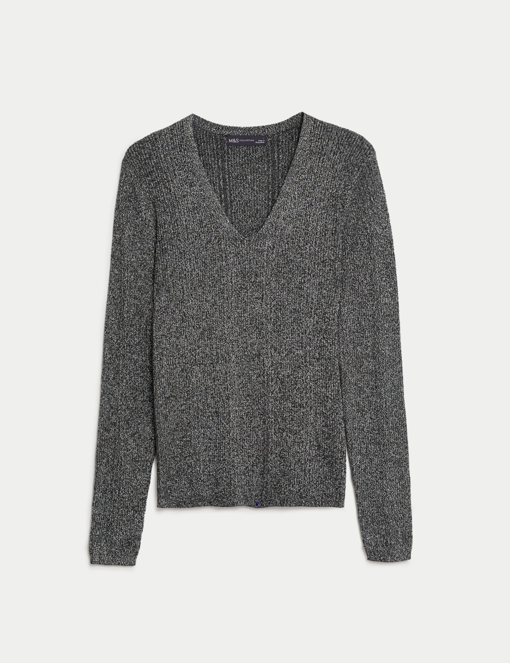 Sparkly Ribbed V-Neck Knitted Top image 2