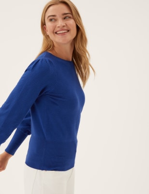 Textured Crew Neck Blouson Sleeve Jumper - CY