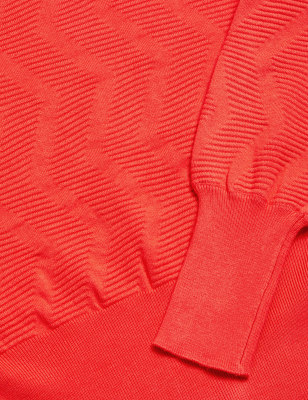 

Womens M&S Collection Pullover mit Blousonärmeln, Rundhalsausschnitt und Strukturmuster - Flame, Flame