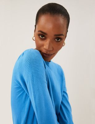 Marks And Spencer Womens M&S Collection Textured Crew Neck Blouson Sleeve Jumper - Medium Turquoise