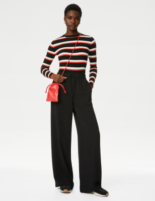 

Womens M&S Collection Ribbed Striped Crew Neck Knitted Top - Black Mix, Black Mix