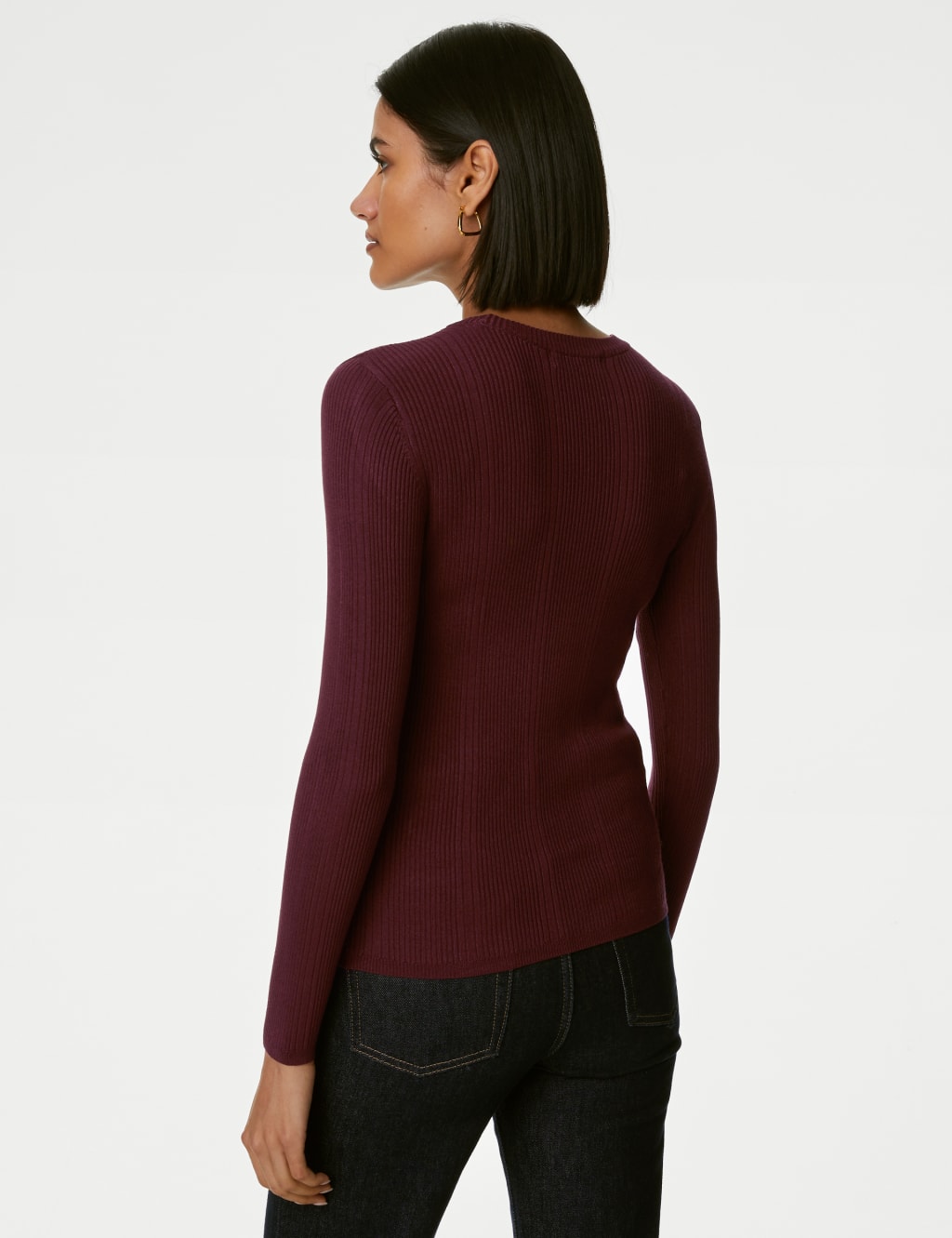 Ribbed Crew Neck Fitted Knitted Top image 5