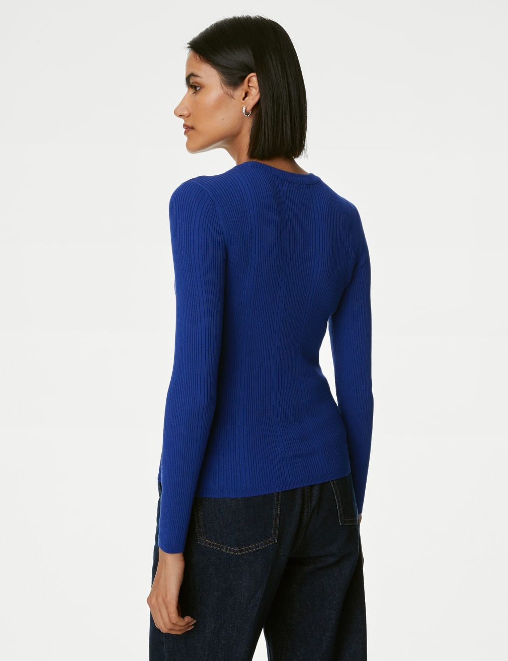 Ribbed Crew Neck Fitted Knitted Top image 5