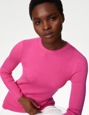 Ribbed Crew Neck Fitted Knitted Top - NZ