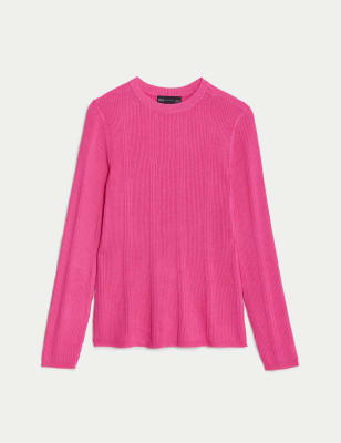 Ribbed Crew Neck Fitted Knitted Top