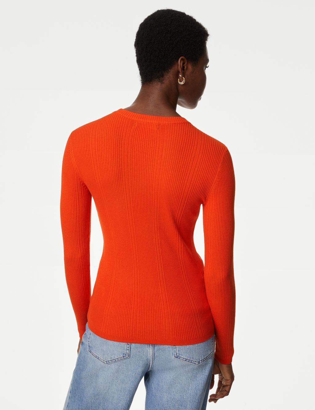 Ribbed Crew Neck Fitted Knitted Top image 5