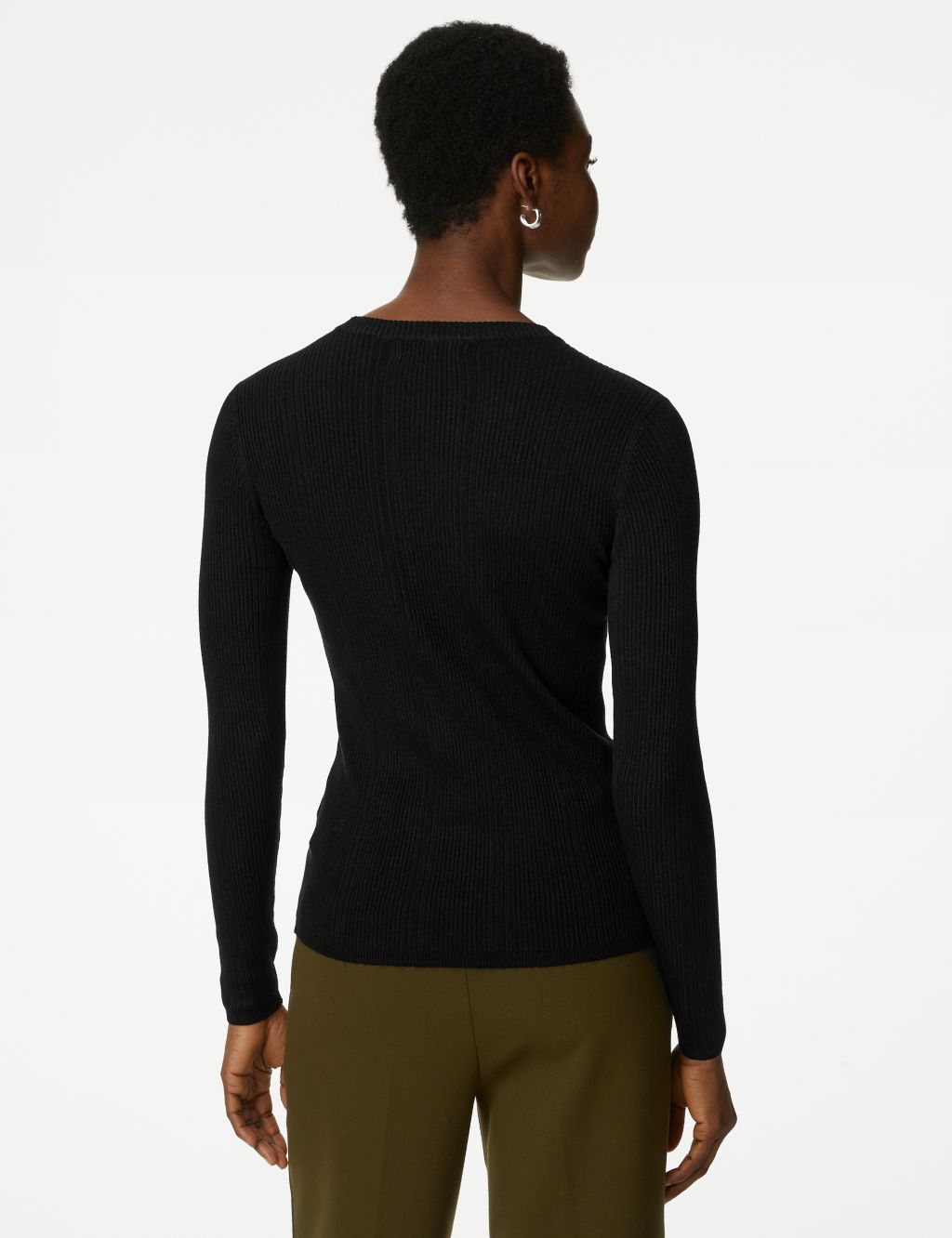 Ribbed Crew Neck Fitted Knitted Top image 5