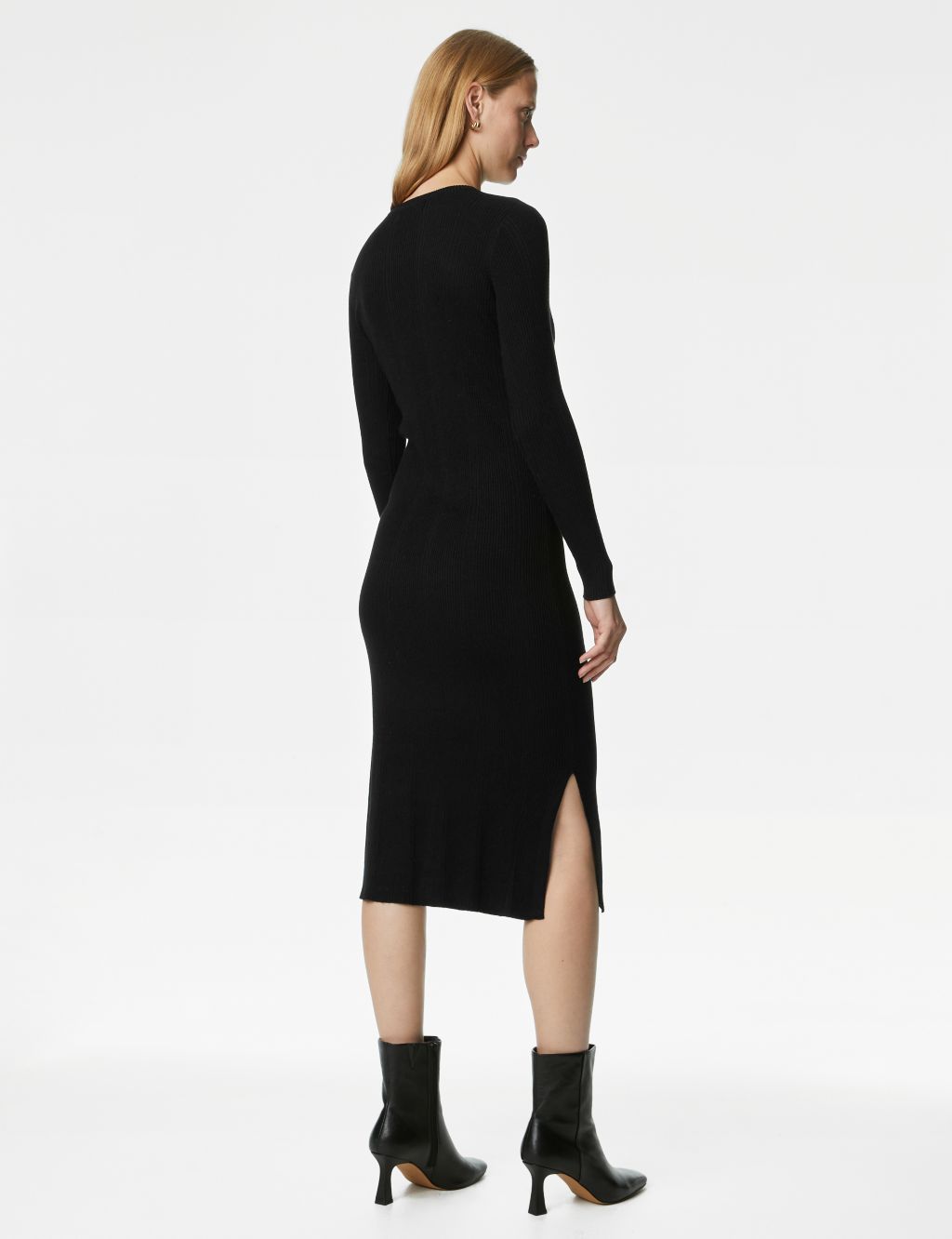 Knitted Ribbed Crew Neck Midi Dress image 4