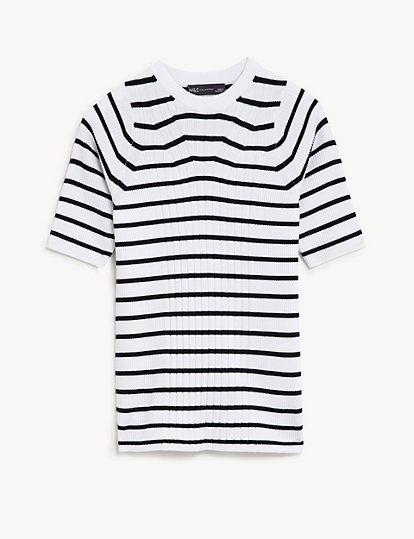 Striped Crew Neck Knitted Top