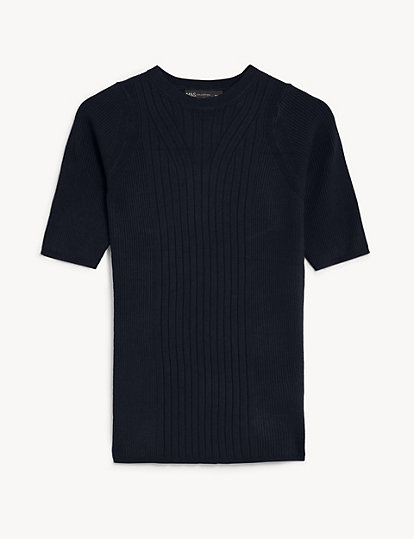 Ribbed Crew Neck Knitted Top