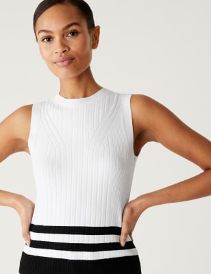 

M&S Collection Camiseta de punto ajustada de rayas de escote cerradoWomens - Black Mix, Black Mix