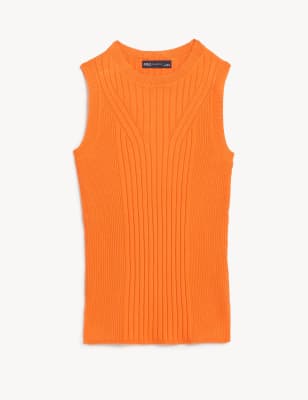 Ribbed Crew Neck Fitted Knitted Vest | M&S Collection | M&S