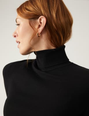 

M&S Collection Jersey ajustado de cuello vueltoWomens - Black, Black