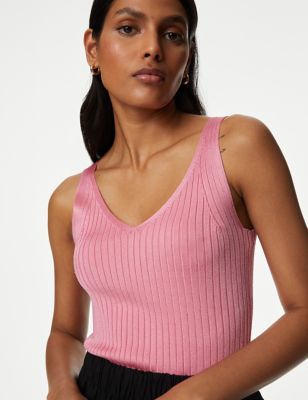 

Womens M&S Collection Ribbed V-Neck Knitted Vest - Petal Pink, Petal Pink