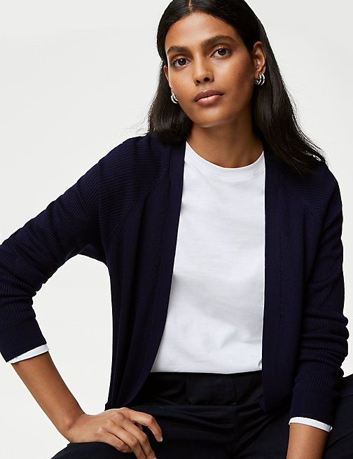 Marks And Spencer Womens M&S Collection Ribbed Edge to Edge Longline Cardigan - Navy, Navy