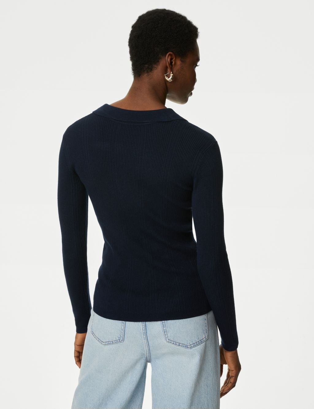 Ribbed Collared Fitted Knitted Top image 5