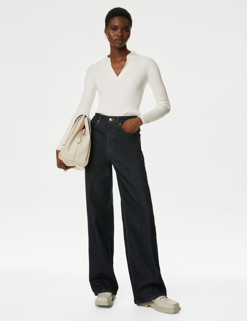 Ribbed Collared Fitted Knitted Top image 1