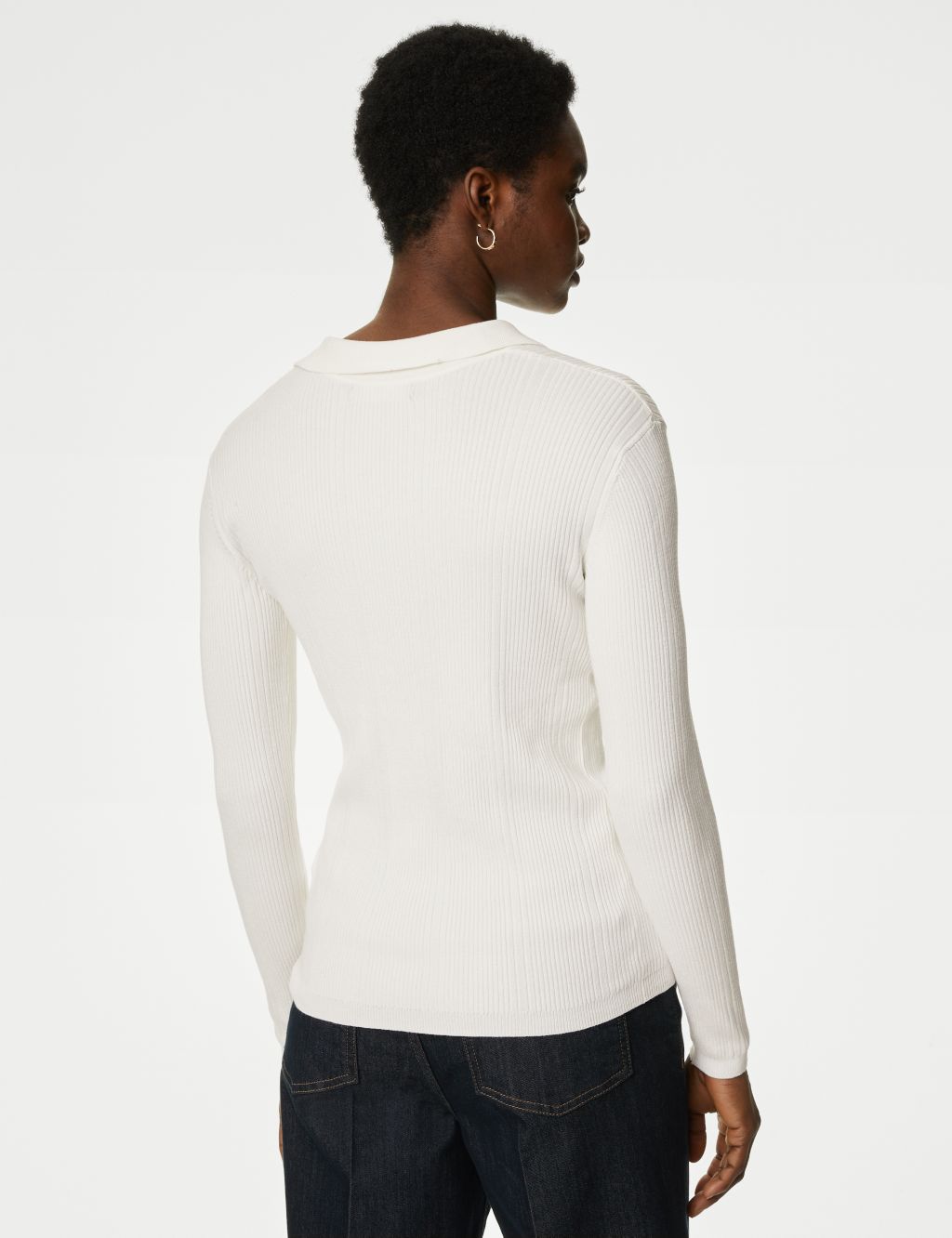 Ribbed Collared Fitted Knitted Top image 5