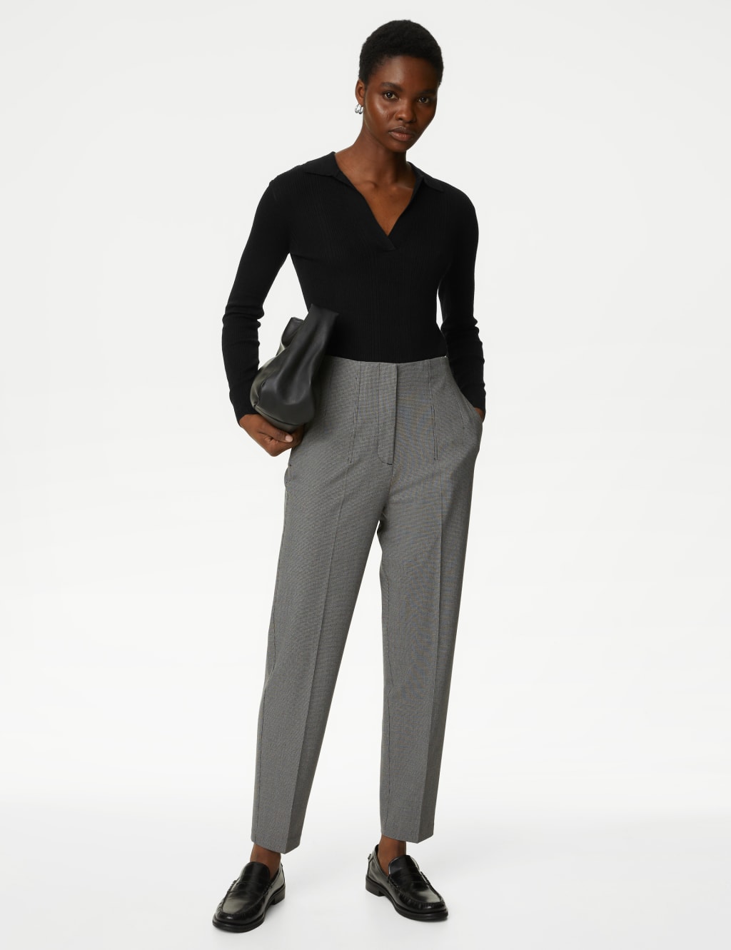 Ribbed Collared Fitted Knitted Top image 4