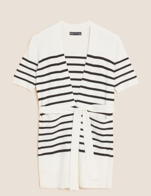 

Womens M&S Collection Striped Edge to Edge Relaxed Cardigan - Cream Mix, Cream Mix