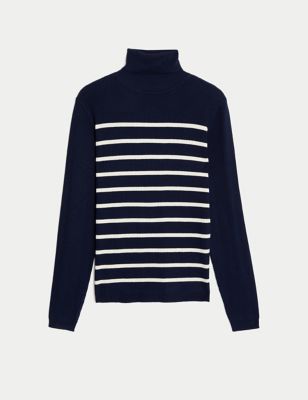 Striped Roll Neck Knitted Top