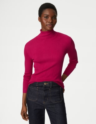 

M&S Collection Top de punto acanalado con cuello vueltoWomens - Cerise, Cerise